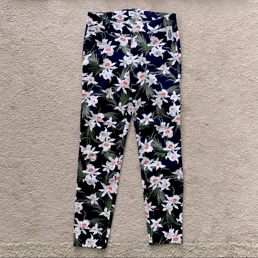 Old Navy Pixie Pants Women Size 4 Tall Floral Blue NWT